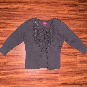 Elle Gray Women's Cardigan with Black Accents